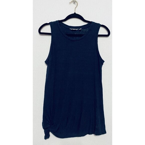 Athleta Zephyr Knot Tank Top Womens Blue Linen Scoop Neck Loungewear Small - Picture 2 of 9